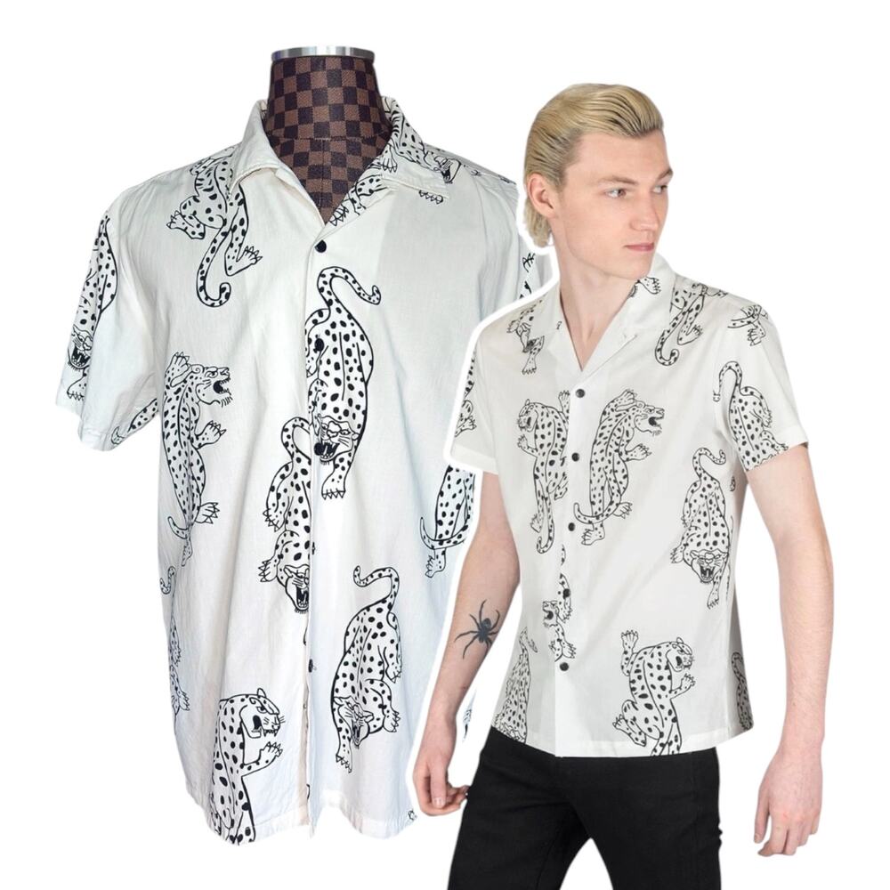 Straight to Hell Cheetah Boogie Mens Shirt 2XL Short Sleeve White Rockabilly Mod
